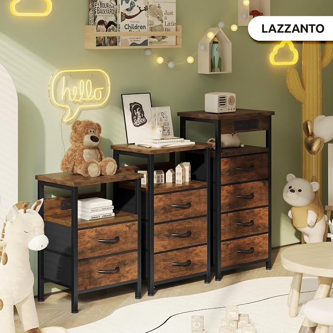 Lazzanto Night Stand with Charger Station, 4 Fabric Drawers, Bedside Table - Image 8