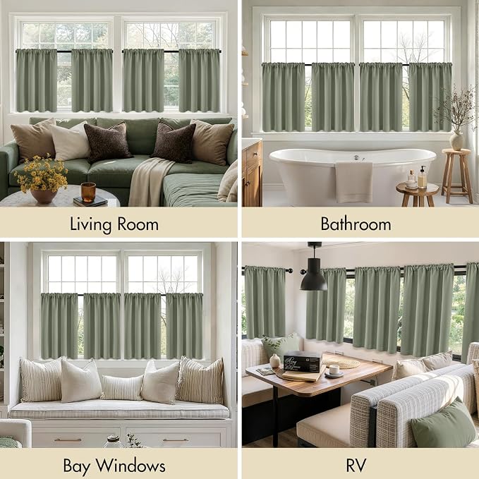 MIULEE 4 Panel Set Short Bedroom Blackout Curtains 54 Inch Long Sage Green | - Image 6