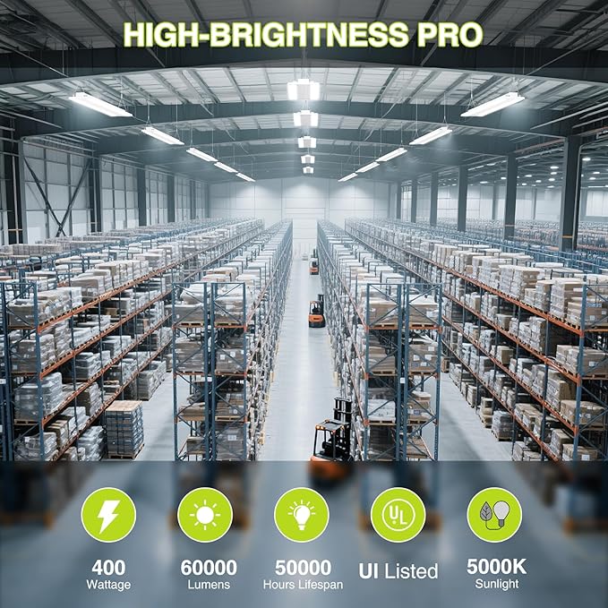 2 Pack 400W LED Linear High Bay Light 4FT, Adjustable 400W/320W/240W/100W With Motion Sensor, 60000LM, 120-277V, 0-10V, 5000K, Commercial Linear High Bay Led Shop Lights for Warehouse Workshops, UL