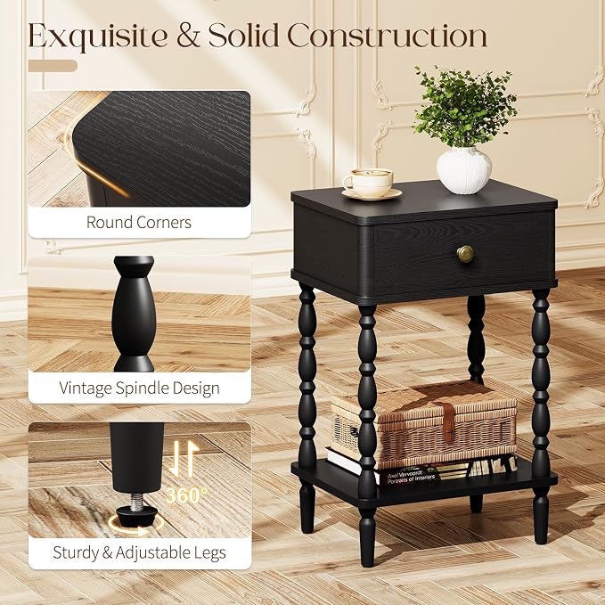 Yoobure Black Nightstand with Drawer - Image 3
