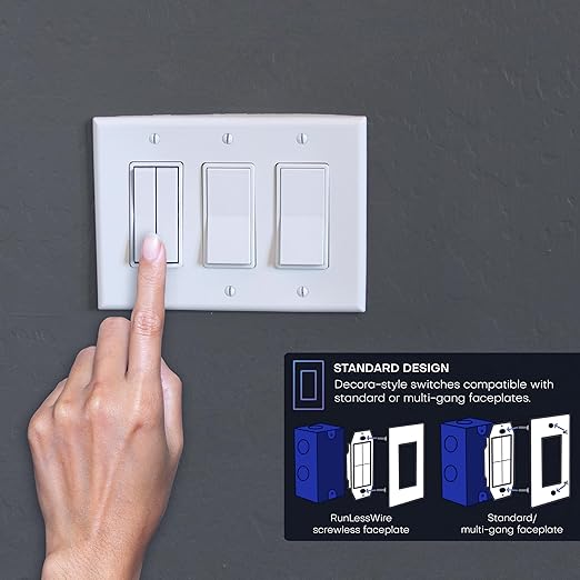 RunLessWire Fan & Light Battery-Free DIY Wireless Light Switch Kit 150ftRF Range Kinetic for Bathrooms & Ceiling Fans: 1 Dual Remote Switch Controls 2 5A On/Off Receivers Separately – Brown