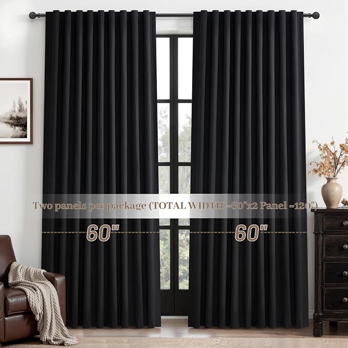 Black Out Curtains 60 Inches Extra Wide Luxury Linen Curtains 84 Inch Length - Image 7