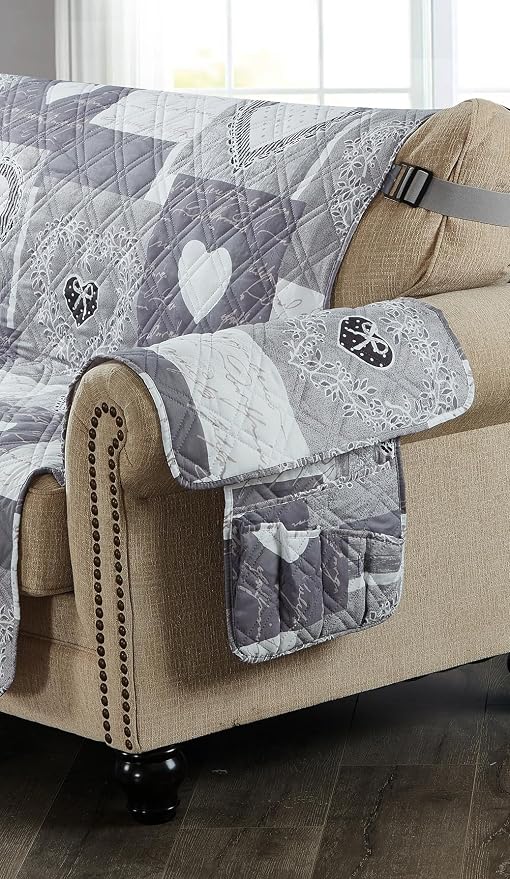 Brilliant Sunshine Grey Heartlove Couch Armrest Cover, Armrest Organizer & - Image 7