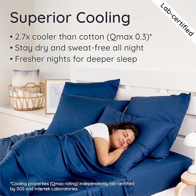 Bambaw King Sheets Set 4pcs – 100% Viscose Derived from Bamboo Sheets King Size Extra Deep Pocket, Ultra Soft, Fits Up to 16'' with Elastic Corner Straps, King Size Sheets Set Cooling (Navy Blue)