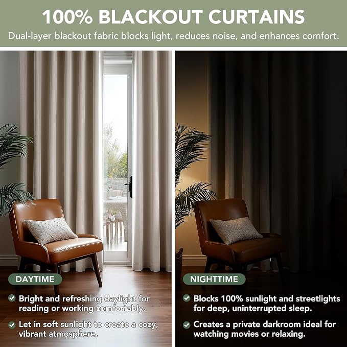 Deconovo Faux Linen 100% Blackout Curtains - Image 2