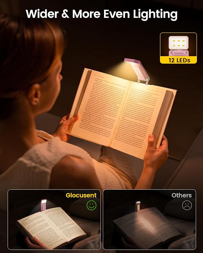 Glocusent Eye-Caring 12 LED Book Light, Compact Rechargeable Reading Light | - Image 2