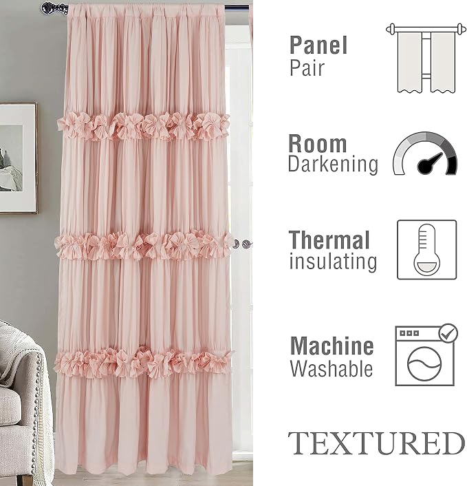 Thermal Insulated Window Curtains, Rustic Rod Pocket Drapes, Peach Pink - Image 3