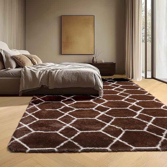 5x7 Area Rugs for Living Room Bedroom, Fluffy Brown and White Throw Rug - Image 8
