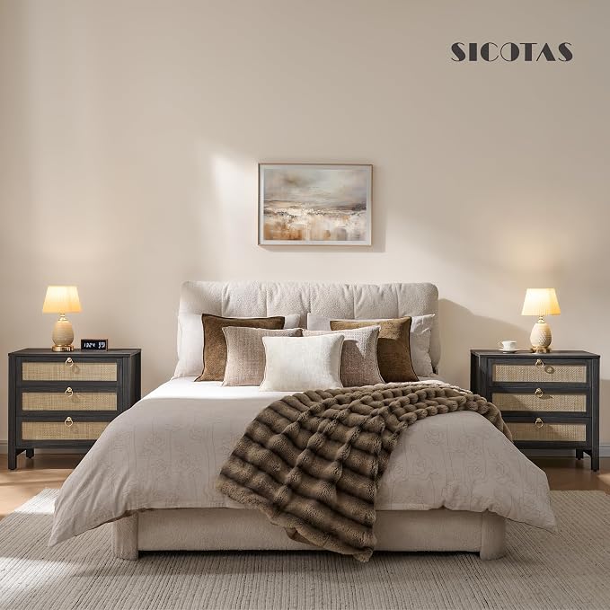 SICOTAS Rattan Nightstand with 3 Drawers, Large Boho Bedside Tables Bedroom | - Image 7