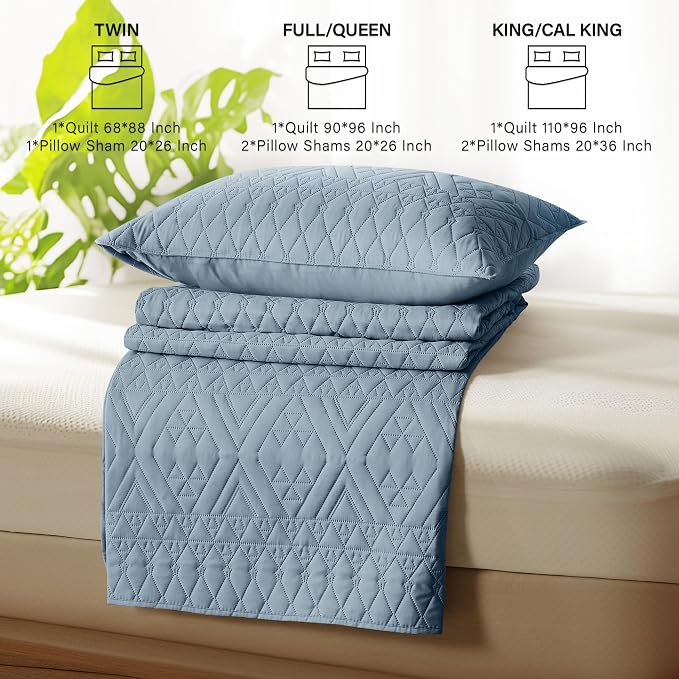 akkialla Twin Size Quilt Bedding Set, Dusty Blue Lightweight Microfiber Soft - Image 7