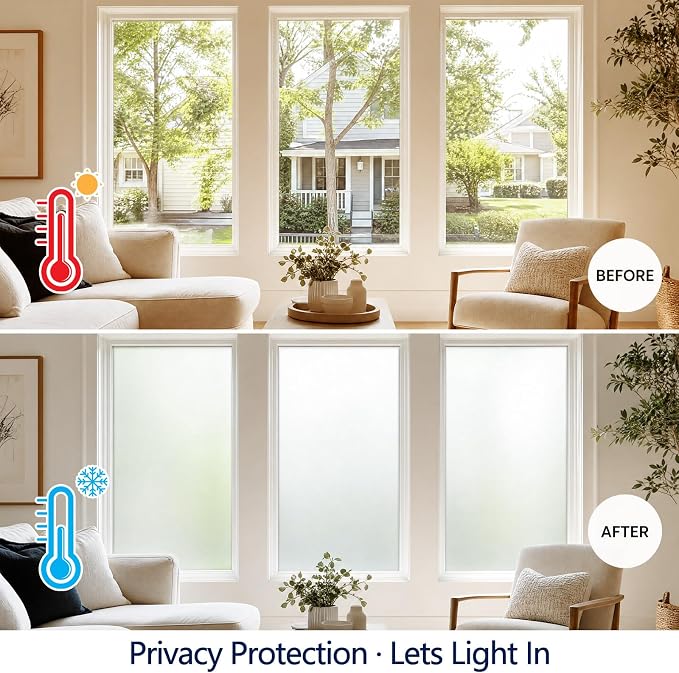 Frosted Window Privacy Film Static Cling Glass Film 35.4" x 19.68' | No Glue - Image 2