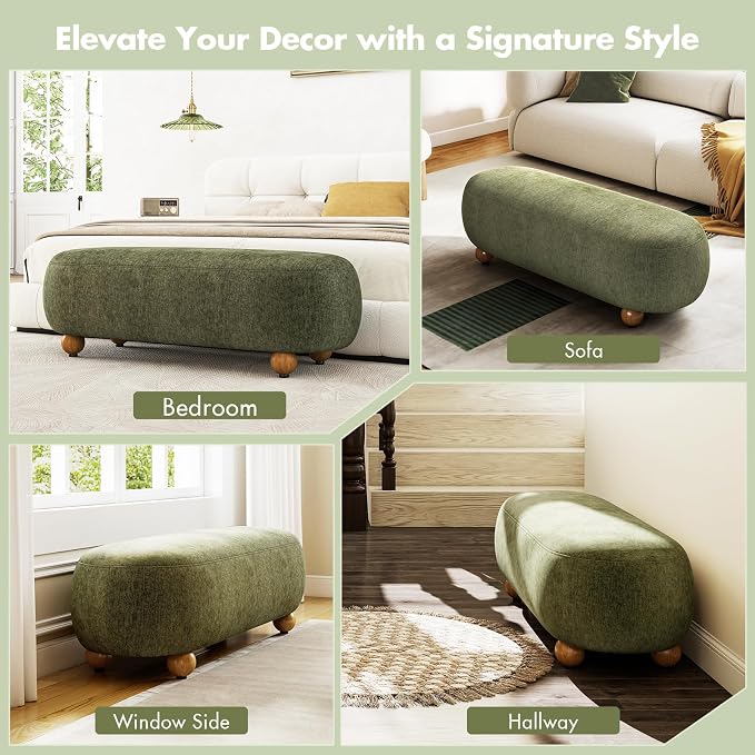 Hyfirm 54" End of Bed Bench, Modern Oval Bedroom Bench - Image 8