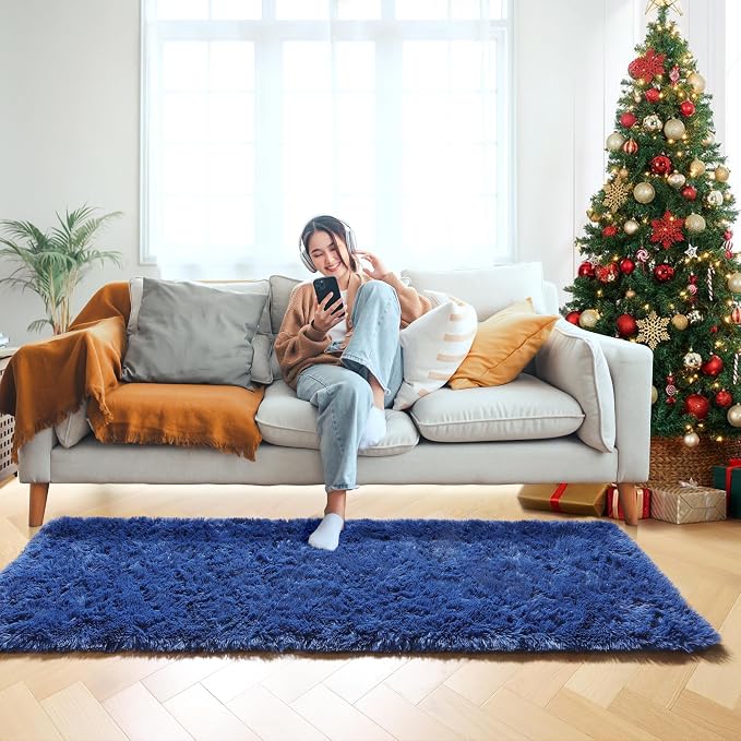 Navy Blue Runner Rugs for Bedroom Living Room, Fluffy 2x6 Bedside Hallway Area - Image 7