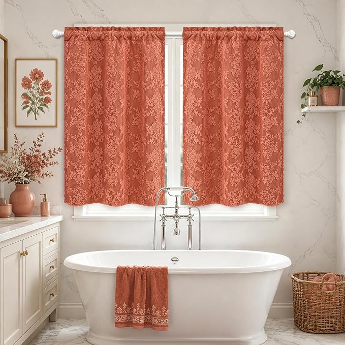 Yinhua Terracotta Kitchen Curtains 36 Inch Length Double Layer Curtain - Image 8