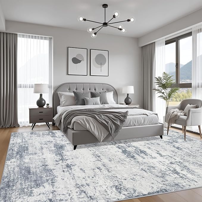 6x9 Area Rug Living Room: Modern Washable Soft Carpet Blue Grey | - Image 3