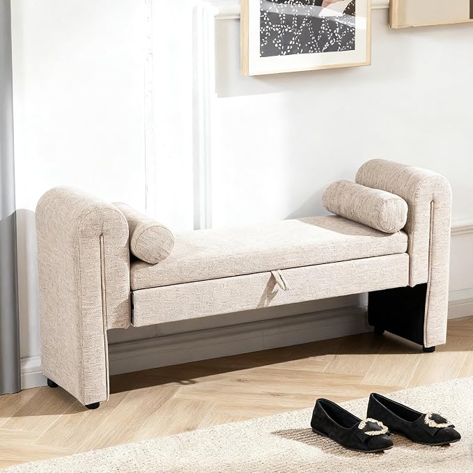 61" Velvet End of Bed Bench, Upholstered Seat by CDBBIB