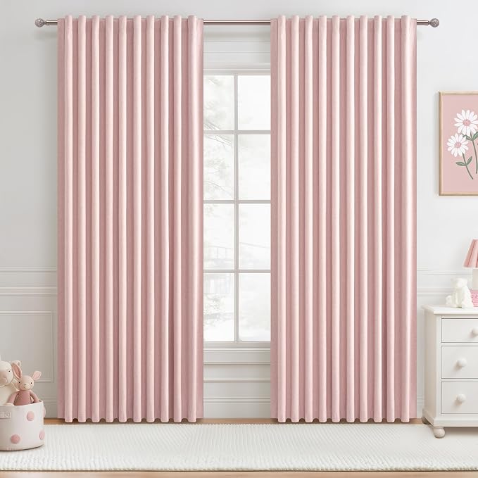 Cute Baby Pink Blackout Curtains 70 Inches Extra Wide Pleated by QJMYDECO