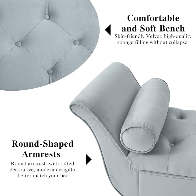 65" Velvet End of Bed Bench, Upholstered Seat - Image 4
