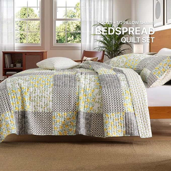 Quilt Set King Size Floral Patchwork Quilted, Soft Comforter Set Bedding Sets - Image 4
