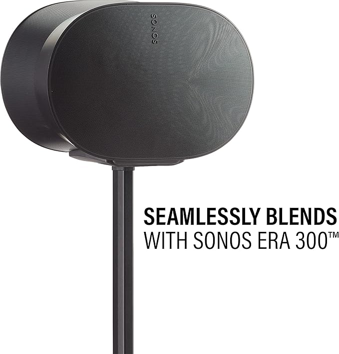 Sanus Height Adjustable Speaker Stand for Sonos Era 300™ - 17" Height Adjustment Sonos Stand Includes Carpet Spikes & Rubber Pads - Easy DIY Install Comes w/All Hardware - Black Single