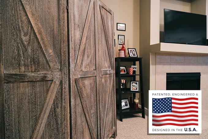 Premium Home 4-Panel Room Divider – Rustic Brown Barn Door, K Pattern Folding - Image 2