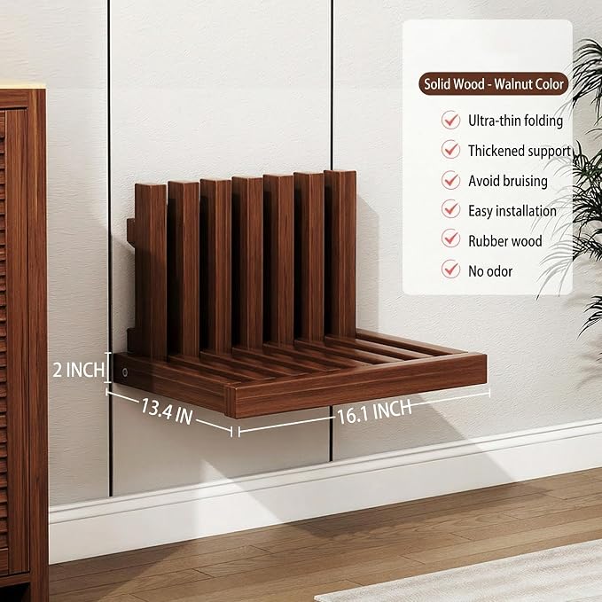 Solid Wood Wall-Mounted Bedside Shelf, Foldable Floating Narrow Table, Creative - Image 3