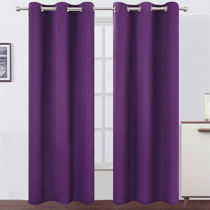 Purple Thermal Blackout Curtains/38 x 84 Inch/Set of 2 Panels Room Darkening by Lemomo
