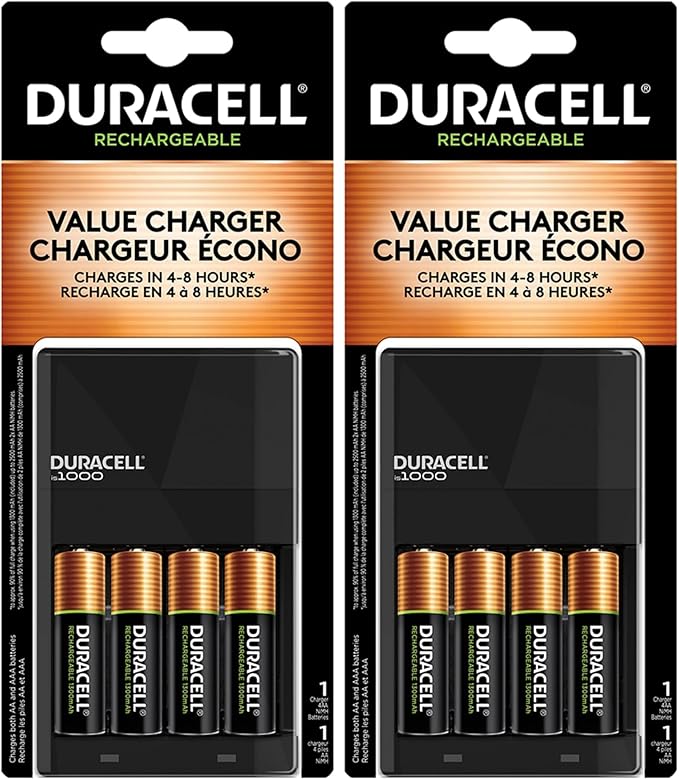 Duracell Ion Speed 1000 Battery Charger for AA and AAA Batteries, Includes 4 Pre-Charged AA Rechargeable Batteries, for Household and Business Devices (Pack of 2)