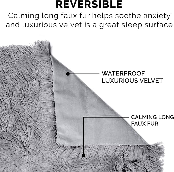 Furhaven Waterproof Throw Blanket for Dogs & Indoor Cats, Washable - Shaggy Plush Calming Long Faux Fur & Velvet Dog Blanket - Gray, Small
