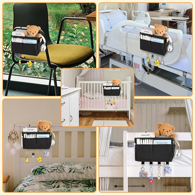 Bedside Caddy Organizer 5 Pockets and 4 Hooks - Image 7