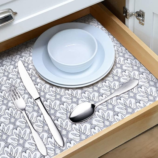 RAY STAR 20X120 Inch Shelf Liner for Kitchen Cabinets, Non-Adhesive Cabinet Liner Washable, PVC Drawer Liner for Dresser Non-Slip Bathroom (Black Floral)(1 Roll)