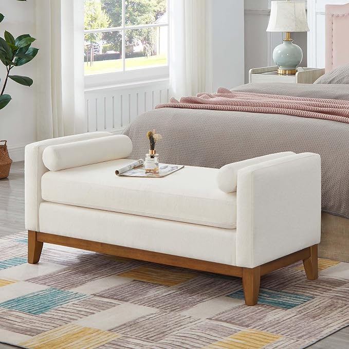 51” Bed Ottoman Bench for Bedroom, Boucle Upholstered End of The Bed Bench by Unknown