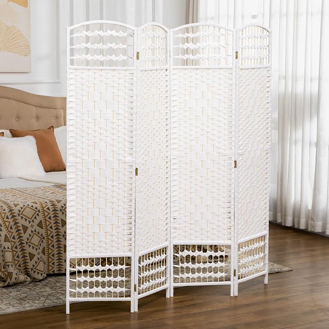 HOMCOM 4 Panel Room Divider, Folding Privacy Screen, Wave Fiber Freestanding - Image 2