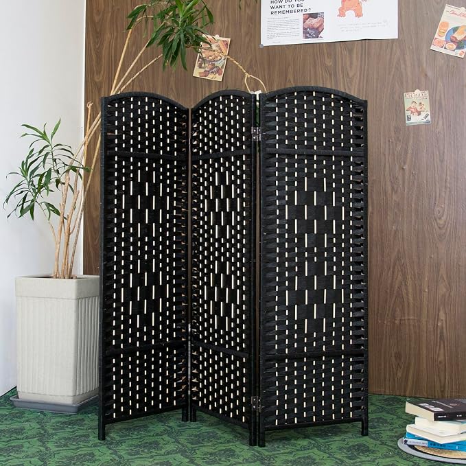 3 Panel Black Rattan Room Divider - Image 4