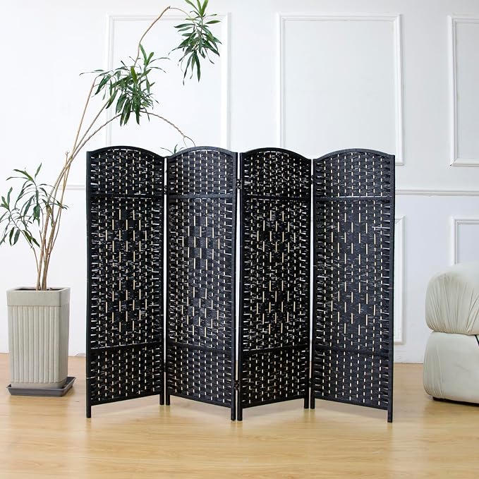 4-Panel Short Room Divider, 3.9 ft Freestanding Partition Wall, Natural Black - Image 3