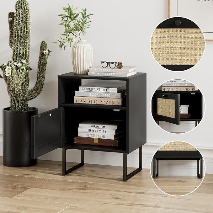 Masupu Rattan Nightstand, Modern Boho Farmhouse Wood Bedside Table - Image 5