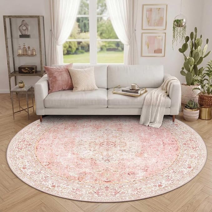 Latte&Fog 6ft Pink Round Area Rug - Image 3