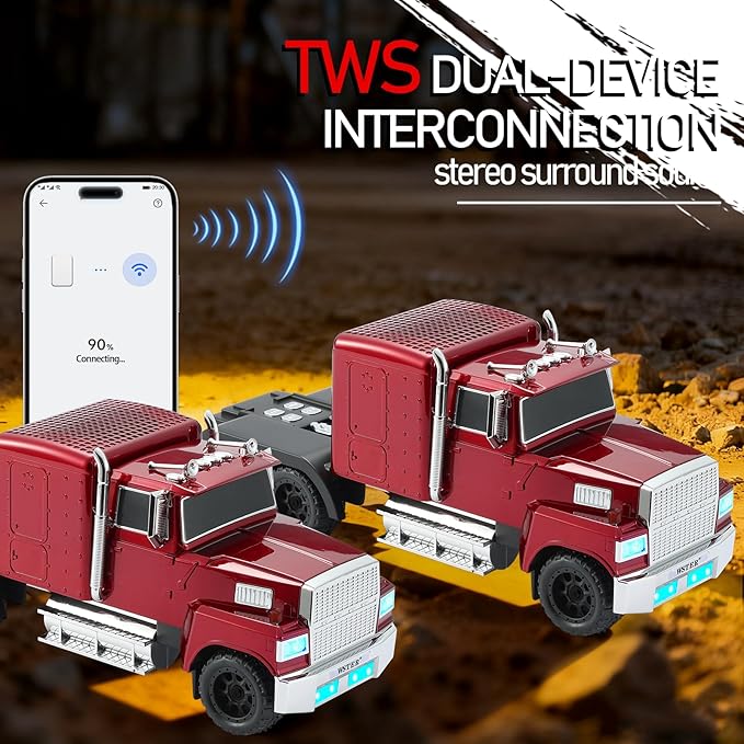 WSTER American Truck Bluetooth Speaker with HD Sound, TWS Pairing, LED Party Light, Operation Panel, Built-in Mic, Portable Car Model Speaker for Parties, Beach, Outdoor Activities (RED)