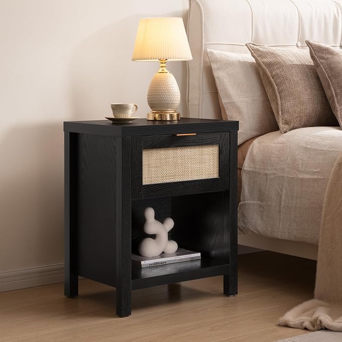 SICOTAS Black Rattan Nightstands Set of 2 - Image 2