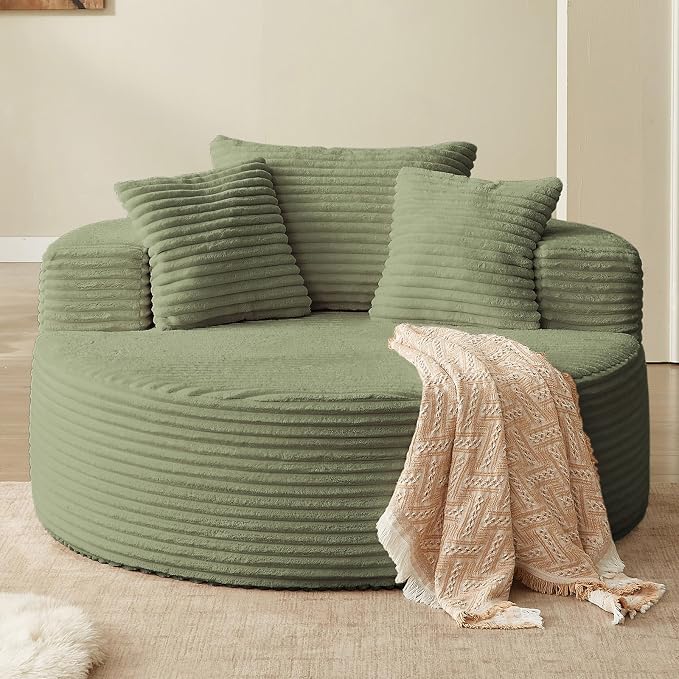 55'' Oversized Round Lounge Chaise Chair, Corduroy Upholstered Indoor Chaise by cloudcouch
