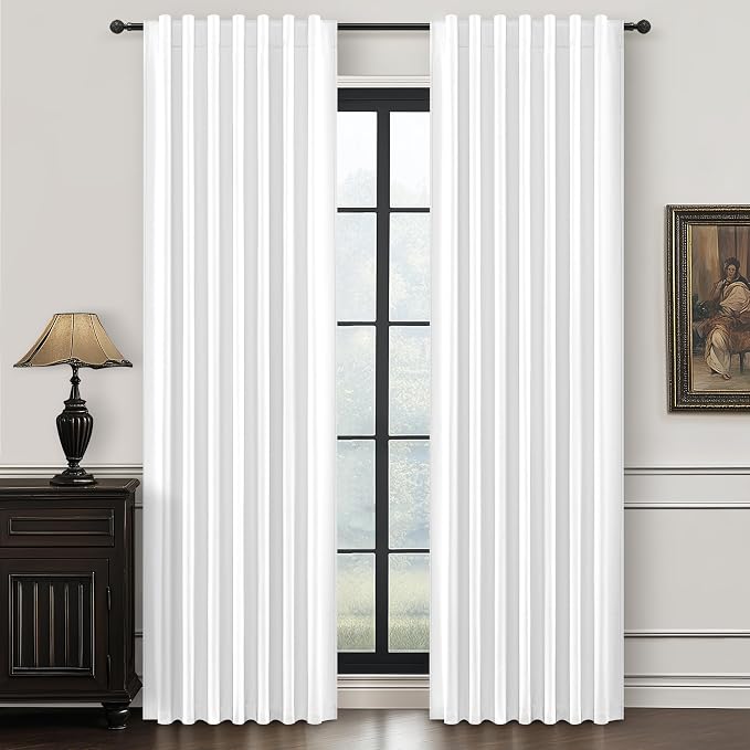 Pure White Linen Drapes 84 Inch Length 2 Panels Set by QJMYDECO
