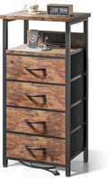 Lazzanto Night Stand with Charger Station, 4 Fabric Drawers, Bedside Table by Lazzanto