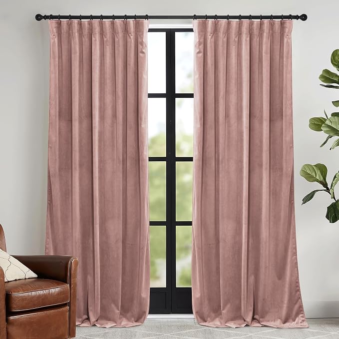 RYB HOME Dusty Pink Velvet Curtains 72 inches by RYBHOME