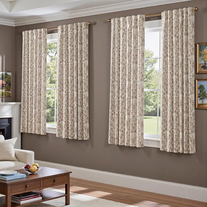 jinchan Taupe Floral Blackout Curtains 63 Inch Farmhouse Back Tab 2 Panels | - Image 5