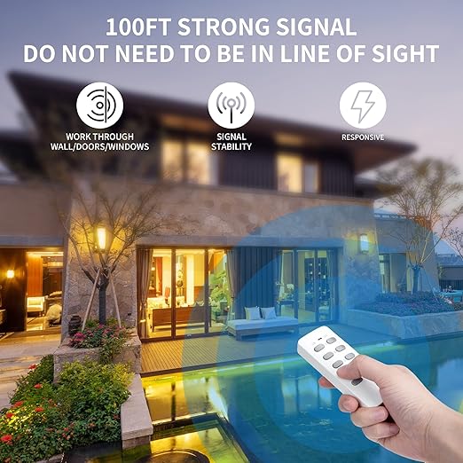 Syantek Remote Control Outlet Wireless Light Switch for Household Appliances, Expandable Remote Light Switch Kit, Up to 100 ft Range, White (5 Outlets + 2 Remotes)