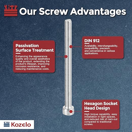 Kozelo 10pcs Socket Head Cap Screws - [M6-1 x 75mm] 304 Stainless Steel Allen Socket Drive for Electrical Motor 3D Printing Fan Engine Replacement Use, Silver