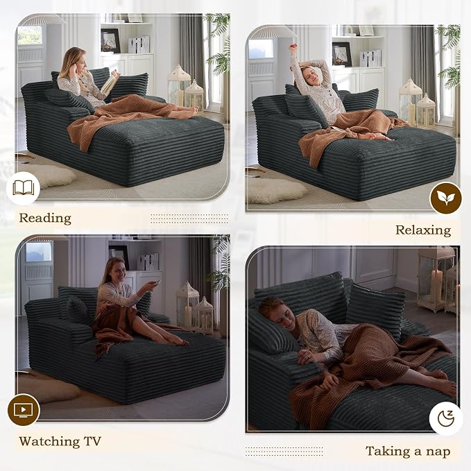 Oversized Chaise Lounge Chair Indoor, Comfy Fluffy Cloud Couch, Modern Deep - Image 5