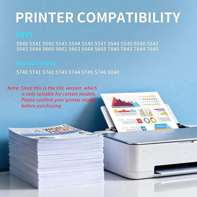 62XXL Black Extra Large Capacity 2600 Pages High Yield Replacement for hp 62xl Ink Cartridge Combo Pack Compatible for Envy 5540 5541 5542 5543 5544 5545 5547 5548 5549 5640 56425643 5644 5660