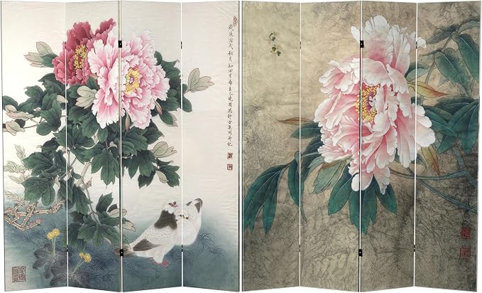 Red Lantern 6 ft. Tall Double Sided Doves and Peonies Canvas Room Divider 4 by RedLantern