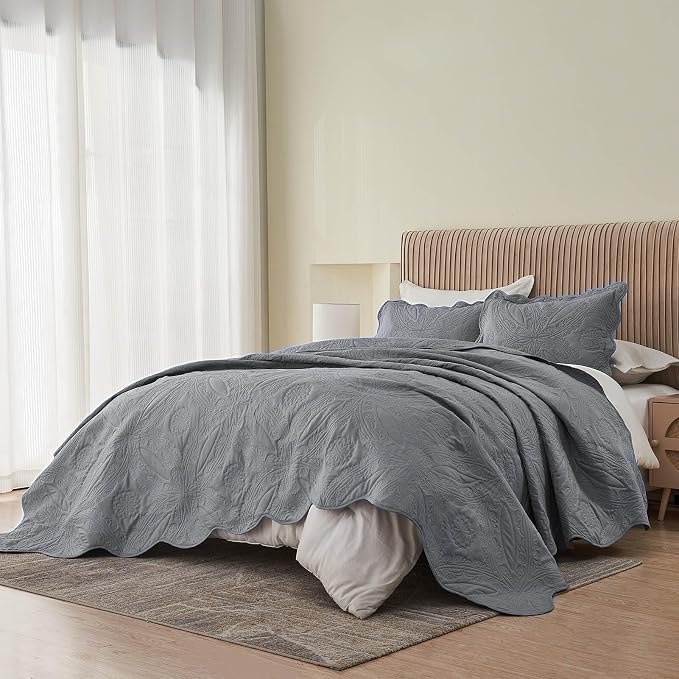 Kingnex Oversized Cal King Bedspreads 120x120 Ultrasonic Quilted Grey | - Image 6